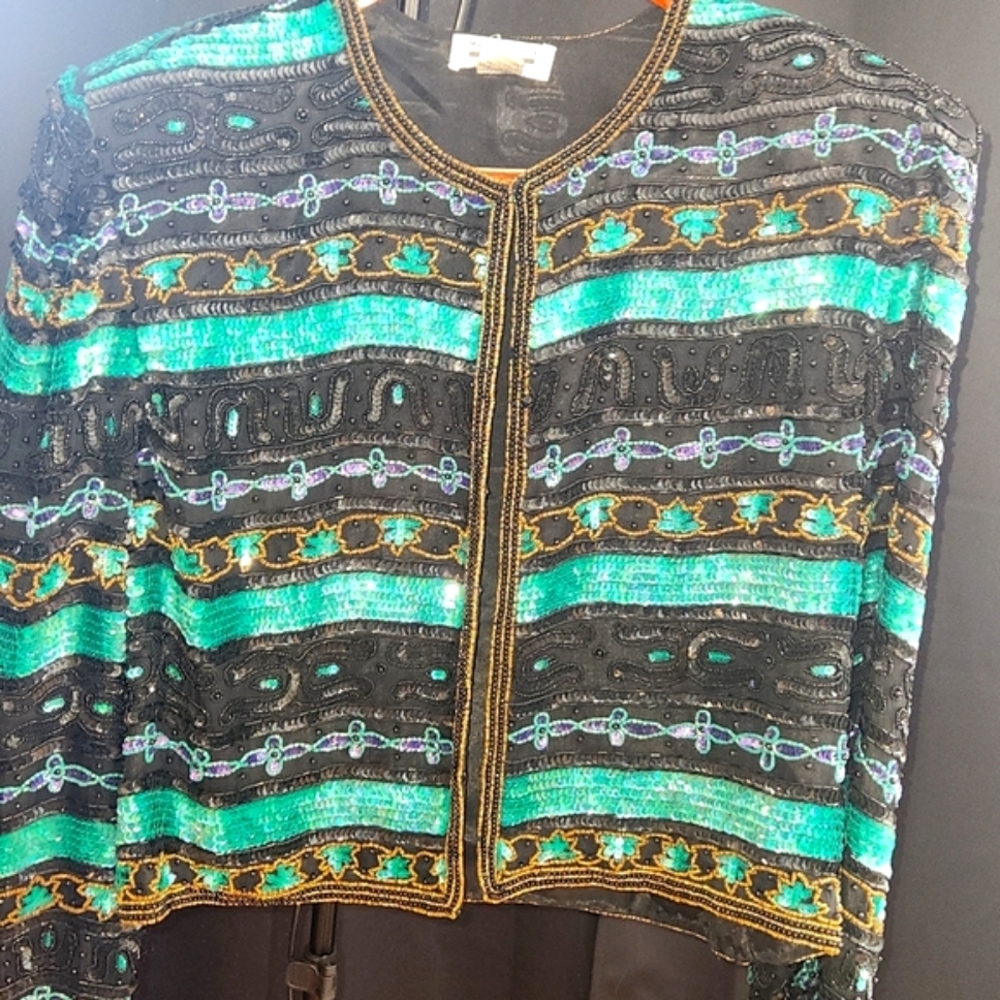Vintage deadstock 90s Mark& John by Gopal sequined hand sewn jacket - Picture 3 of 7